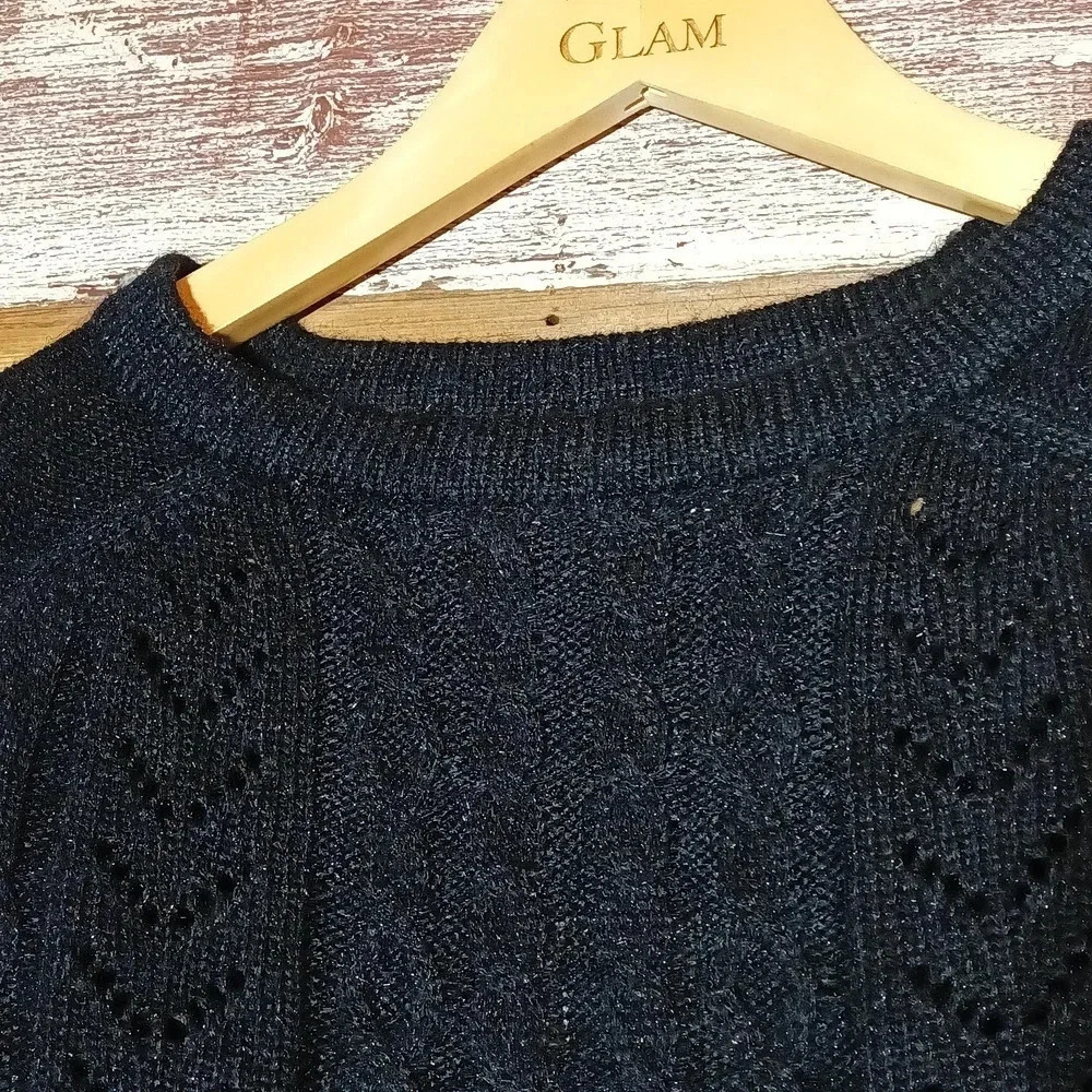 Lissy open knit crochet sweater elastic bell sleeves crew neck small - Picture 5 of 8